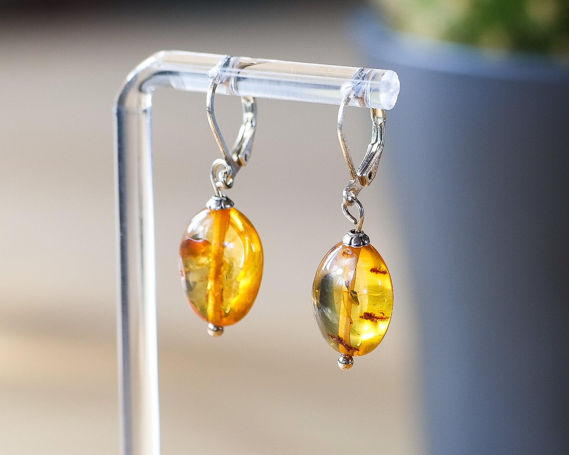 Bean Bead Baltic Amber Earrings