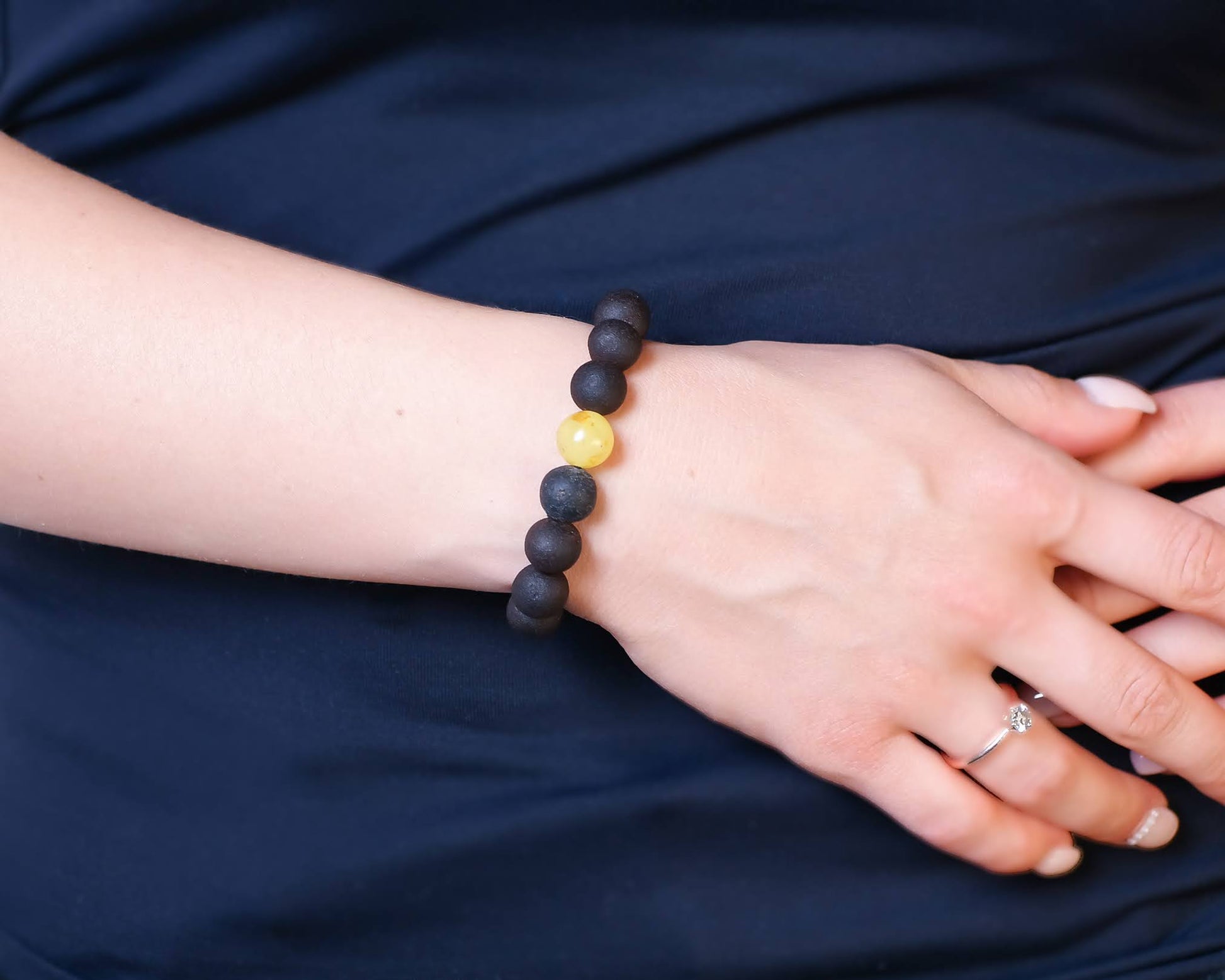 Black Beaded Bracelet Baltic Amber