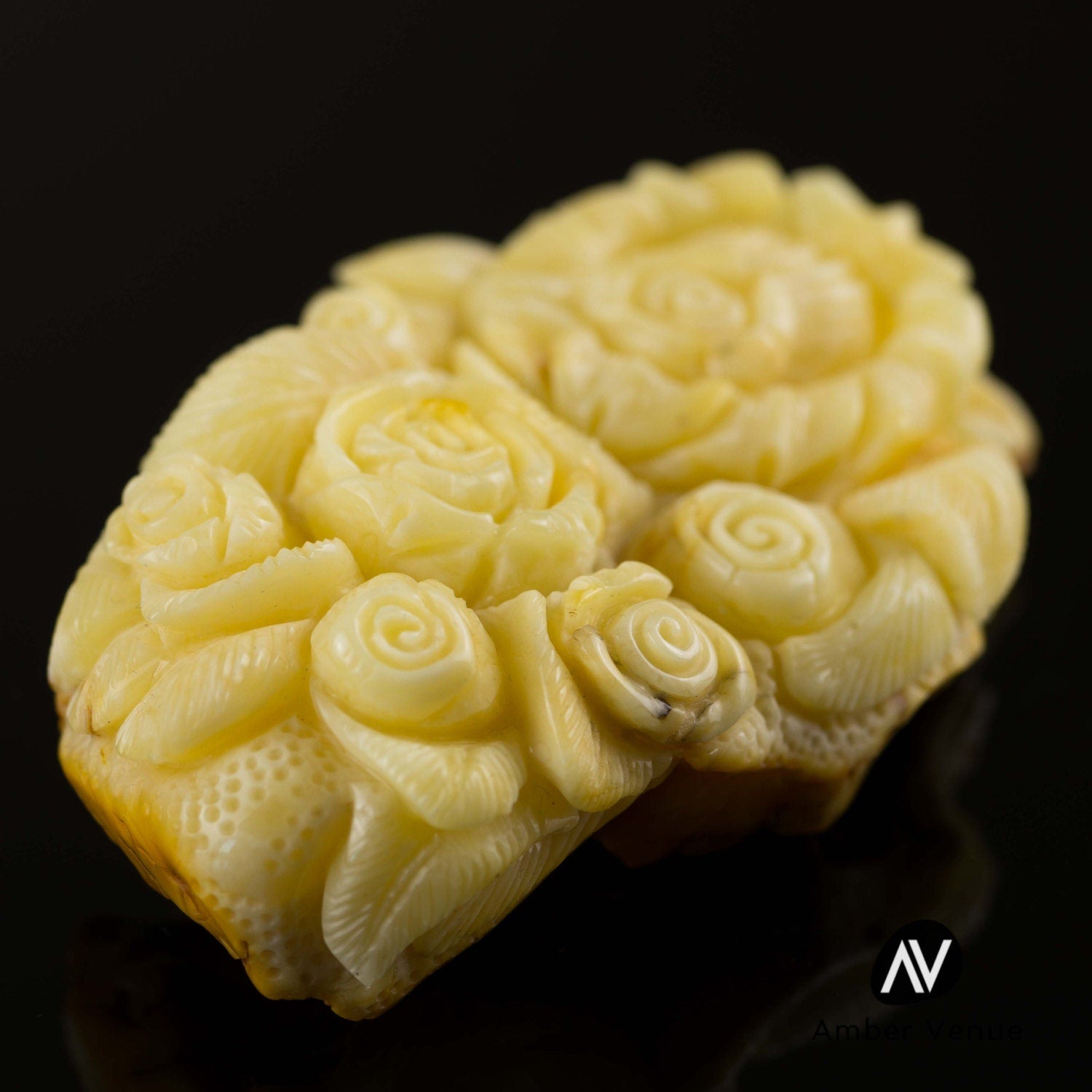 Floral Carved Amber Nugget